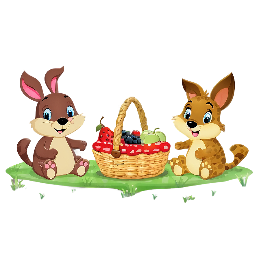 Cartoon Animal Picnic Scene Png 06252024 PNG image