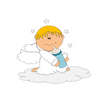 Cartoon Baby Angel With Bottle PNG image