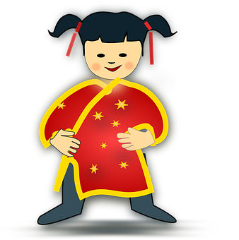 Cartoon Babyin Traditional Dress PNG image