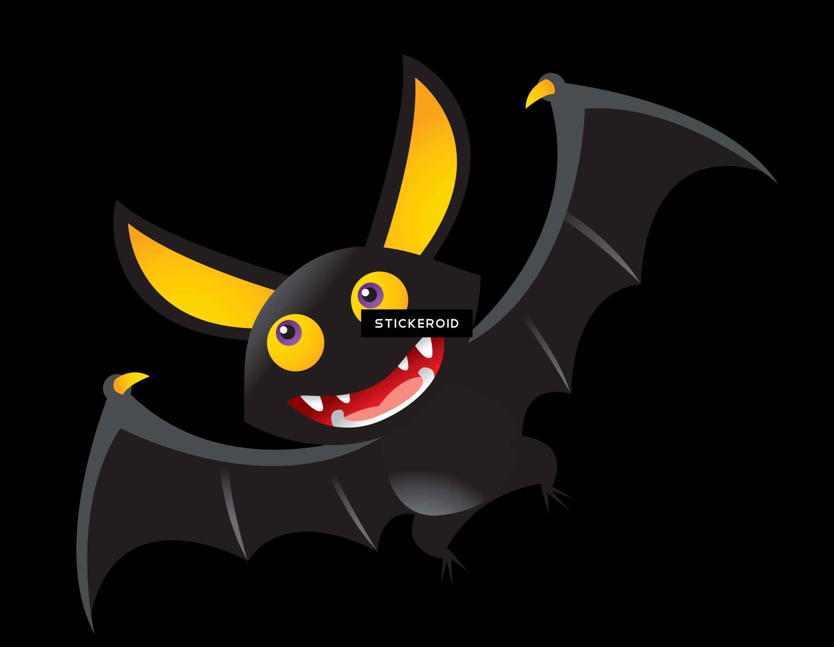 Cartoon Bat Smiling Black Background PNG image