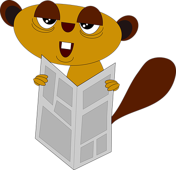 Cartoon Beaver Reading Newspaper PNG image