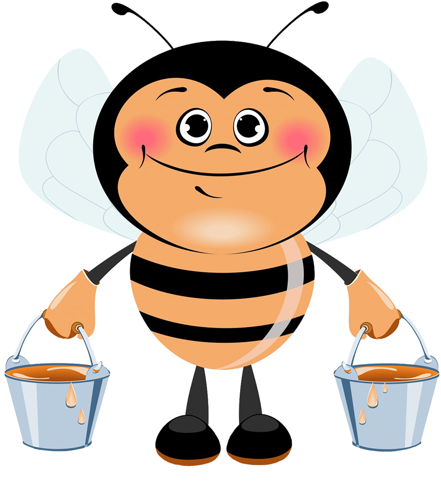 Cartoon Bee With Honey Buckets.png PNG image