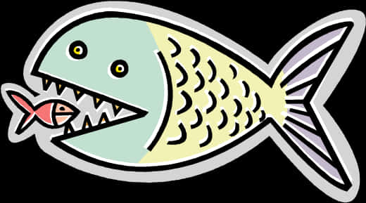 Cartoon Big Fish Eating Small Fish PNG image