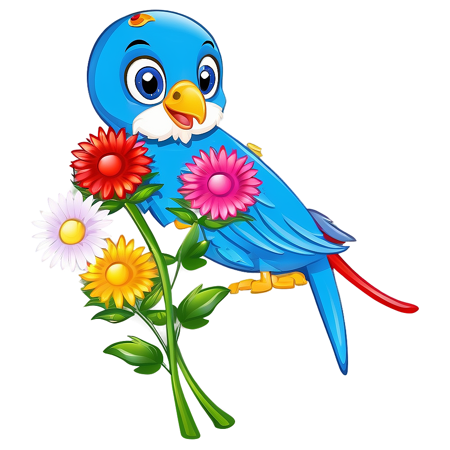 Cartoon Bird With Flowers Png 06202024 PNG image