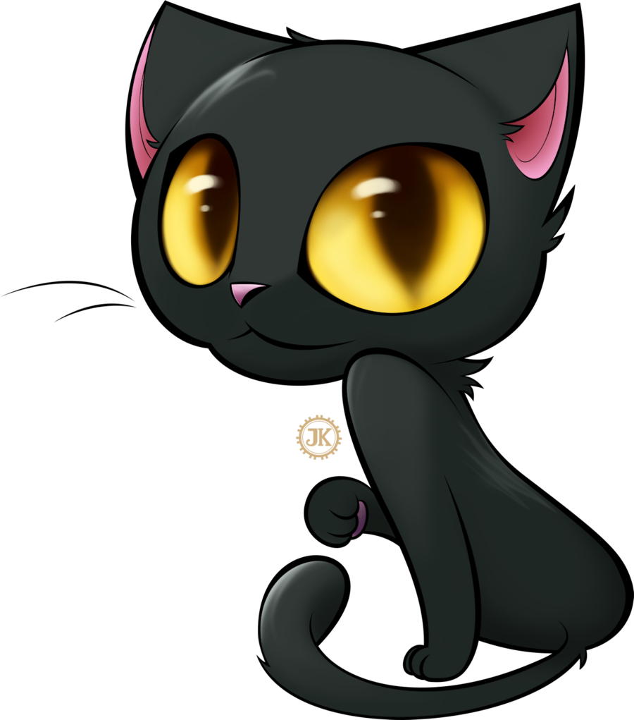 Cartoon Black Cat Big Eyes PNG image