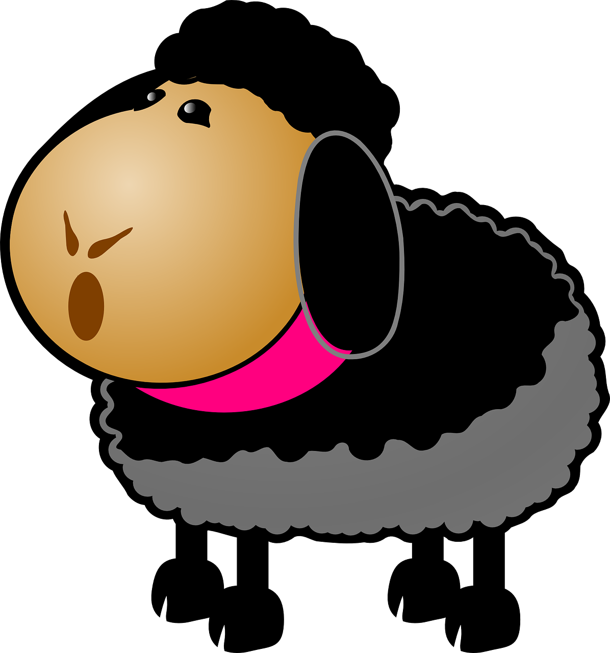 Cartoon Black Sheep Pink Collar PNG image