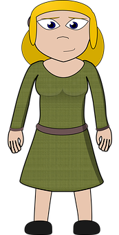 Cartoon Blonde Characterin Green Dress PNG image