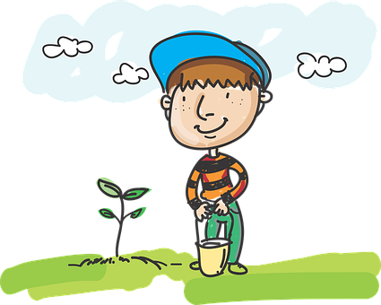 Cartoon Boy Planting Tree PNG image