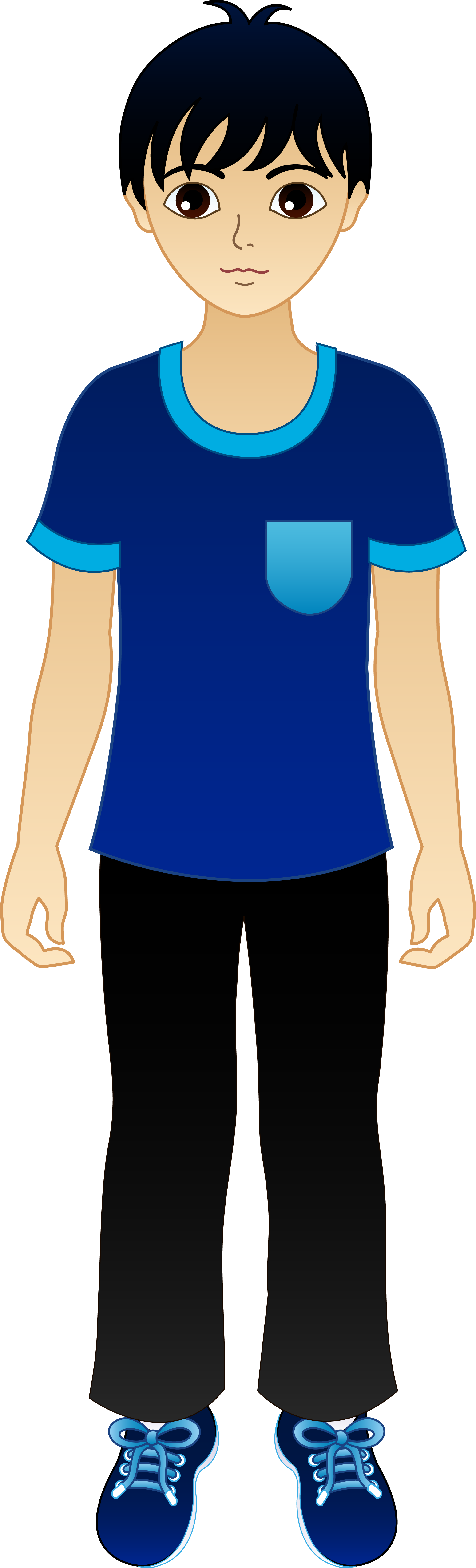 Cartoon Boyin Blue Shirtand Black Pants PNG image