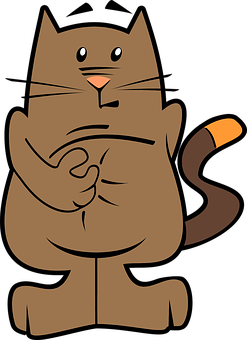 Cartoon Brown Cat Pointingat Belly PNG image