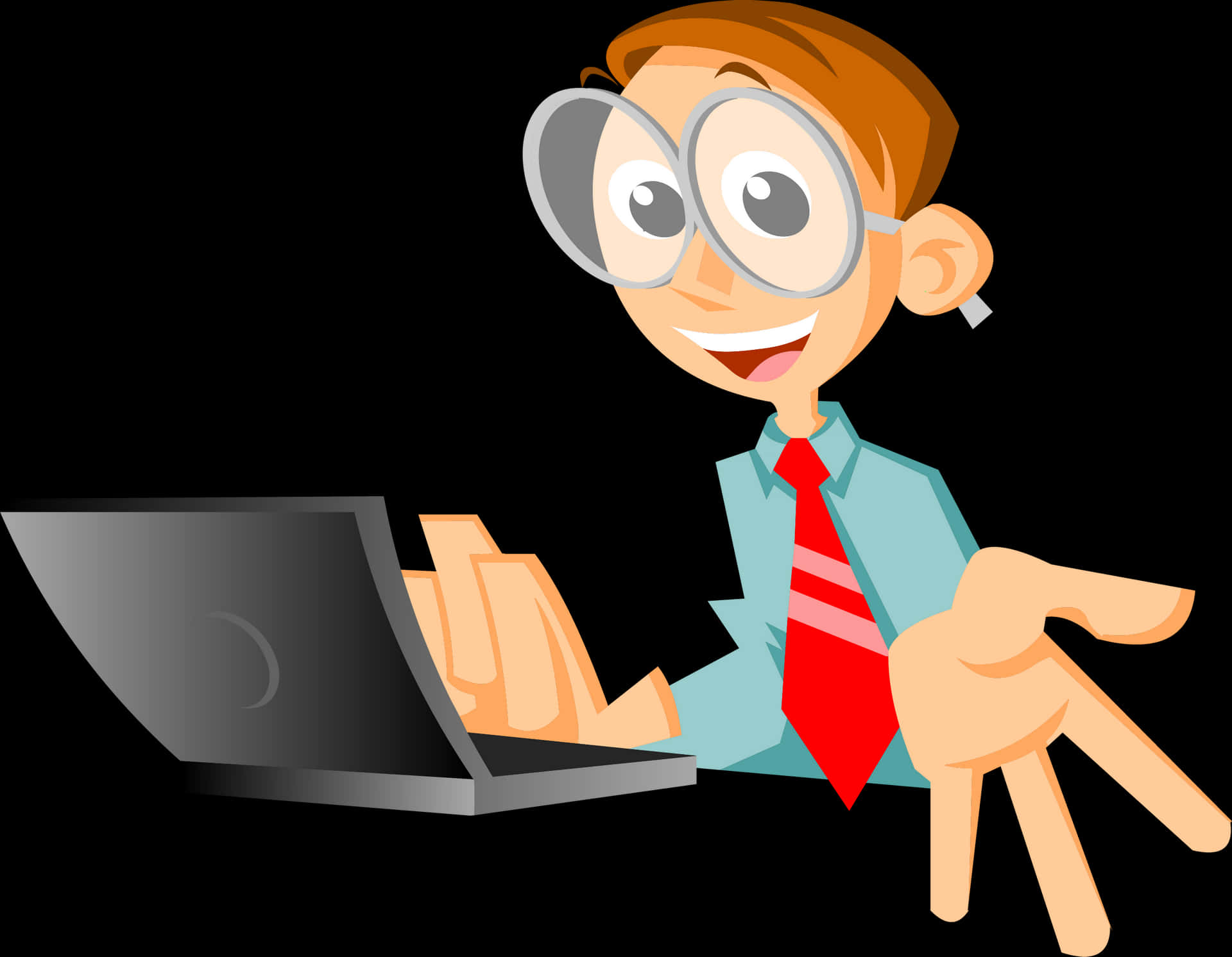 Cartoon Businessman Using Laptop PNG image