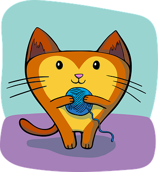 Cartoon Cat Playing With Yarn Ball PNG image