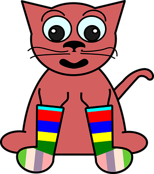 Cartoon Cat With Colorful Socks PNG image