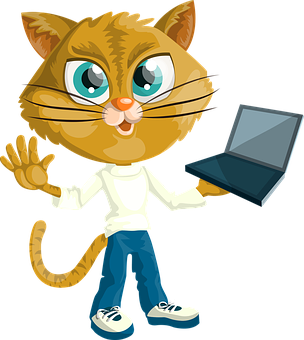 Cartoon Cat With Laptop PNG image