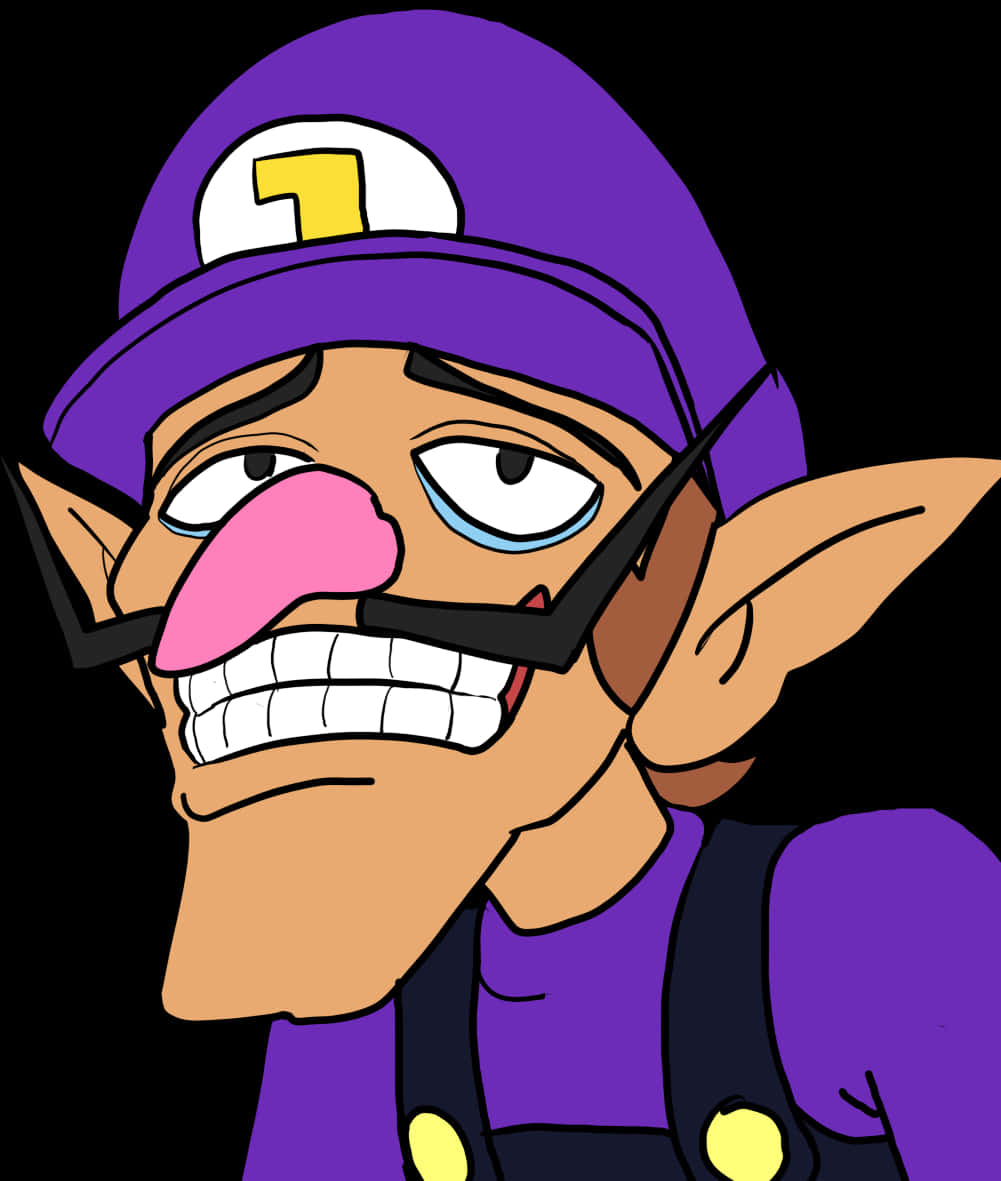 Cartoon Character With Purple Capand Mustache PNG image