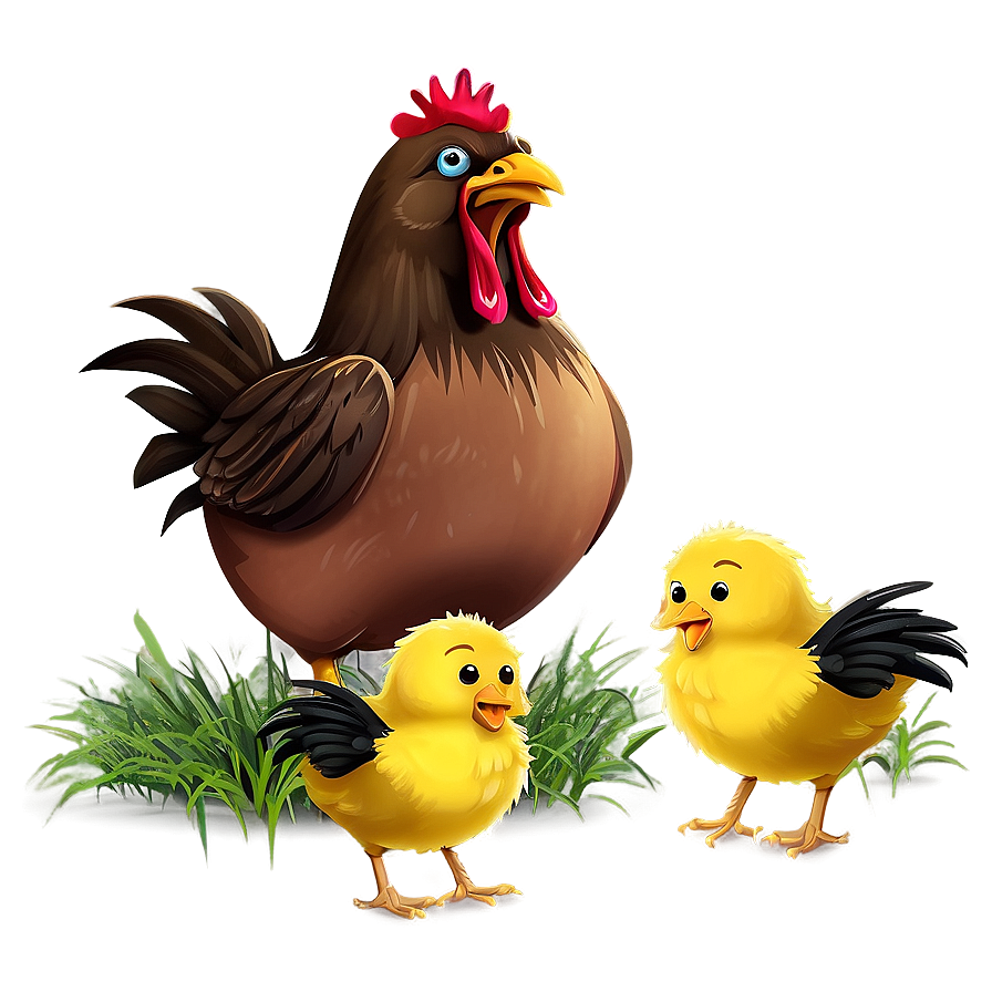 Cartoon Chicken With Chicks Png Tlv PNG image