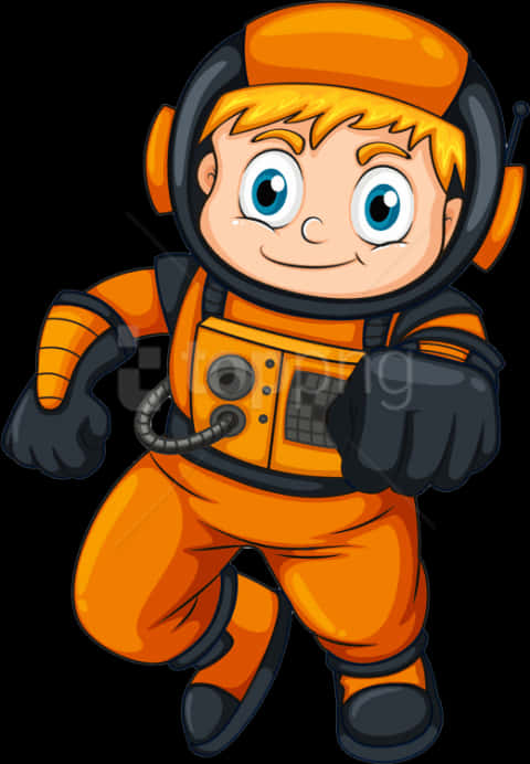 Cartoon Child Astronaut Orange Suit PNG image