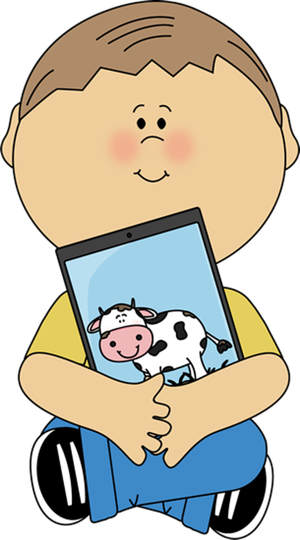 Cartoon Child Holding Tablet PNG image