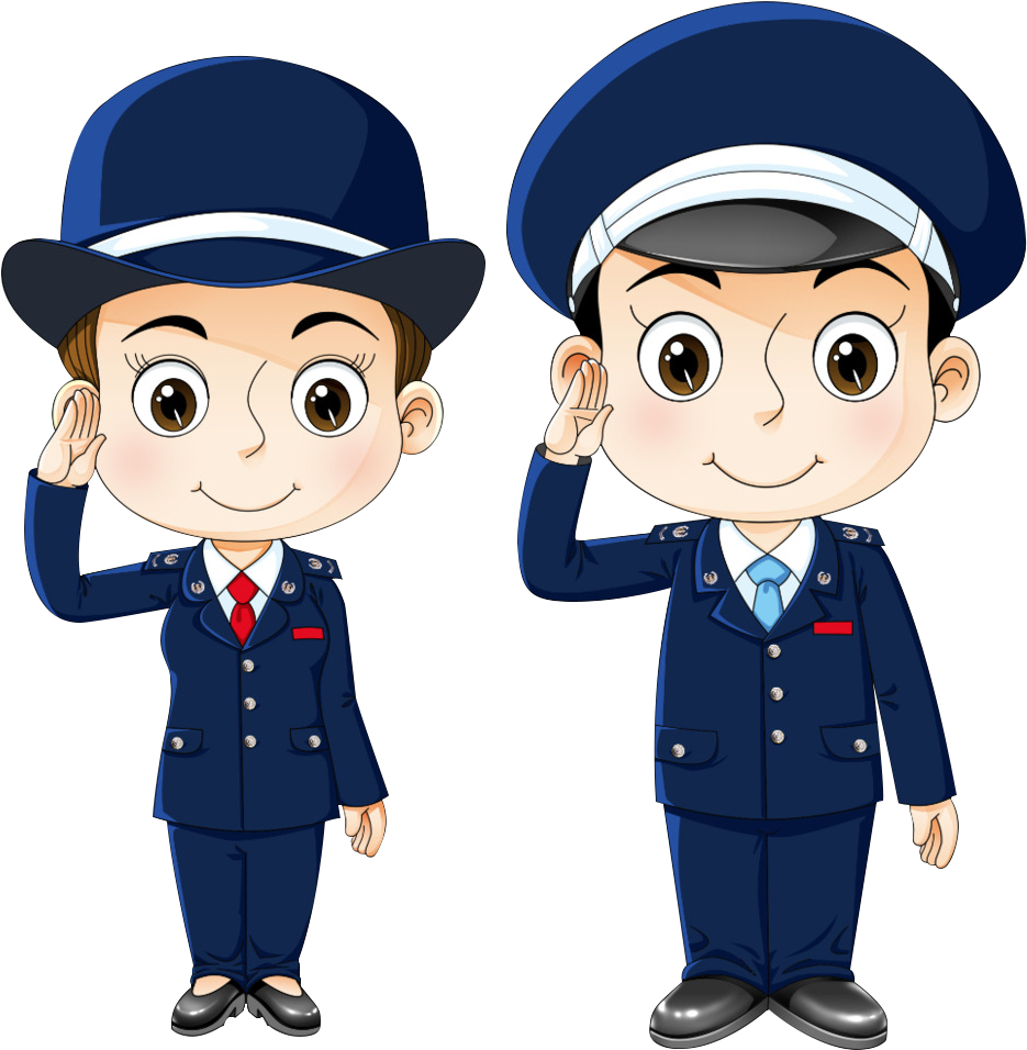 Cartoon Child Police Officers Saluting PNG image