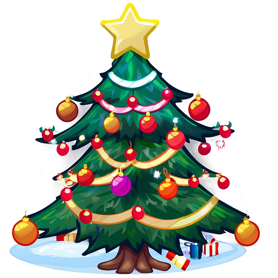 Cartoon Christmas Tree With Elves Png 25 PNG image