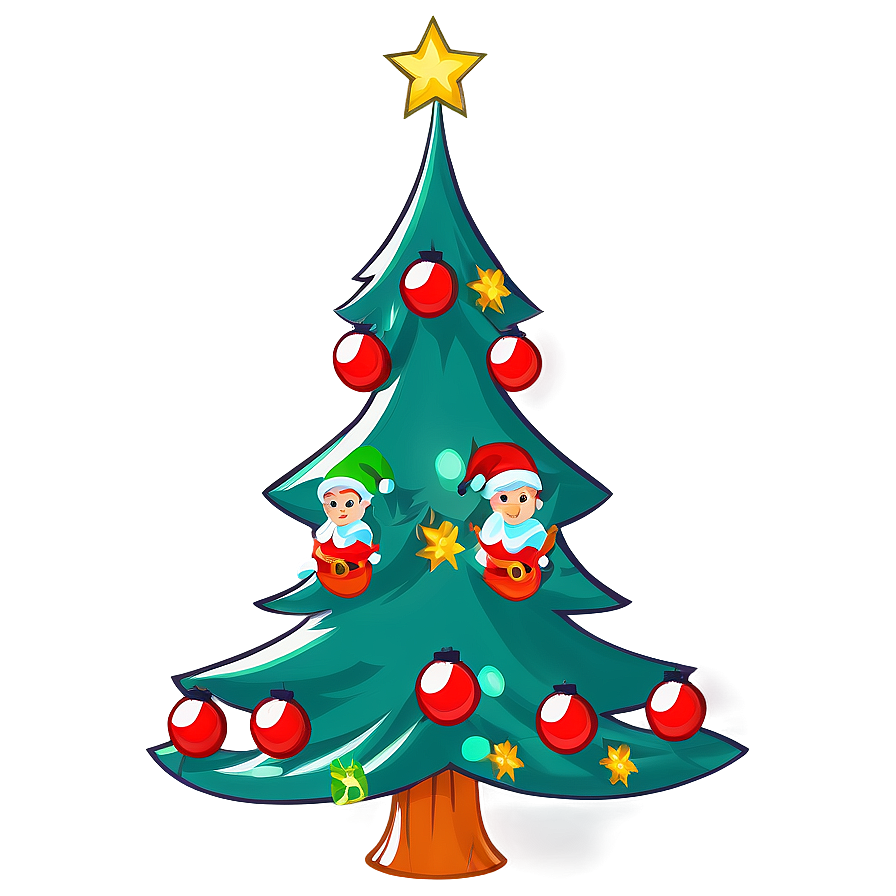 Cartoon Christmas Tree With Elves Png Nkx5 PNG image