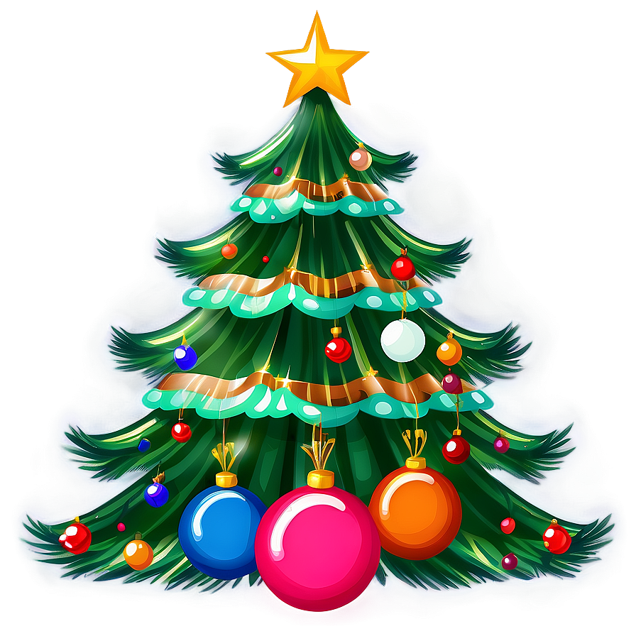 Cartoon Christmas Tree With Ornaments Png Gle93 PNG image