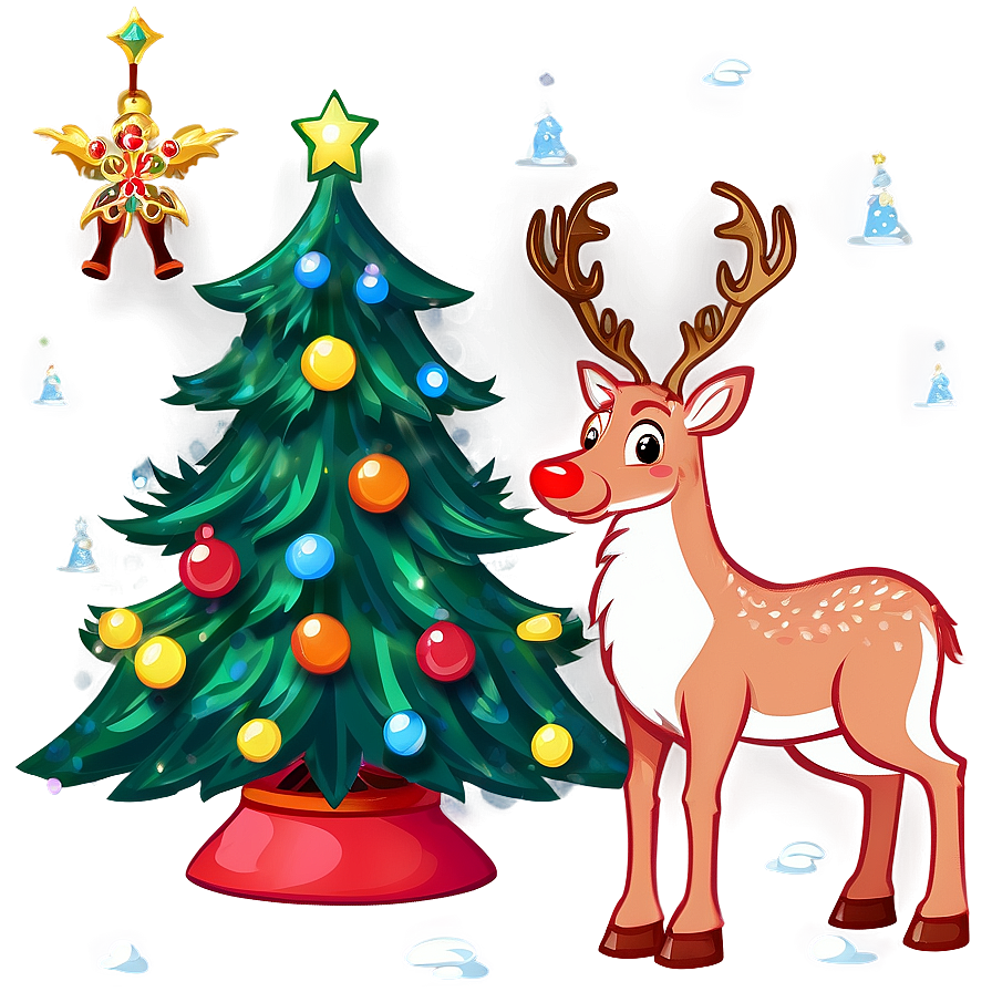 Cartoon Christmas Tree With Reindeer Png 37 PNG image