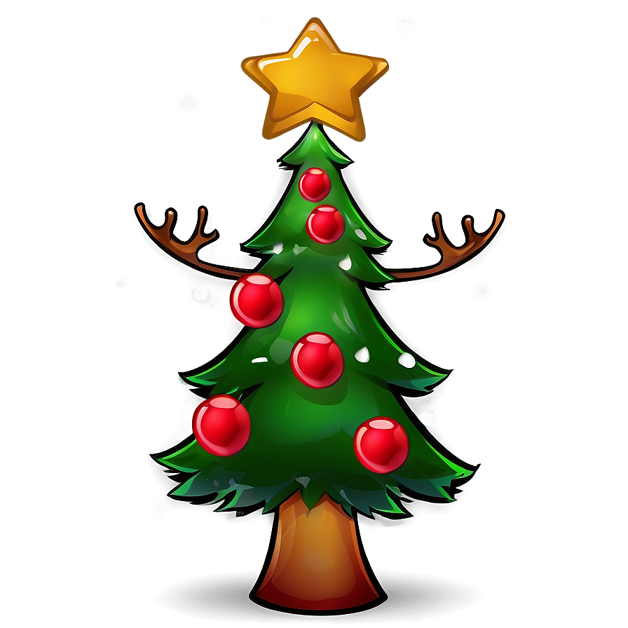 Cartoon Christmas Tree With Reindeer Png 37 PNG image