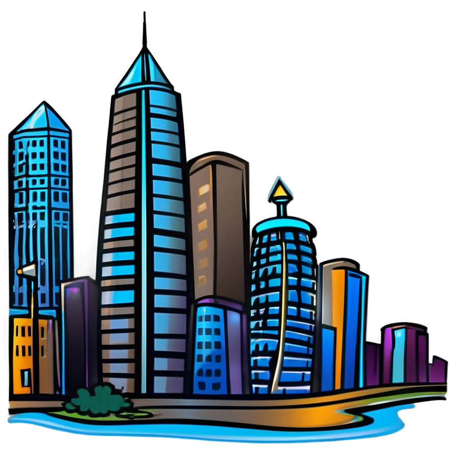 Cartoon City Skyline Png 06202024 PNG image