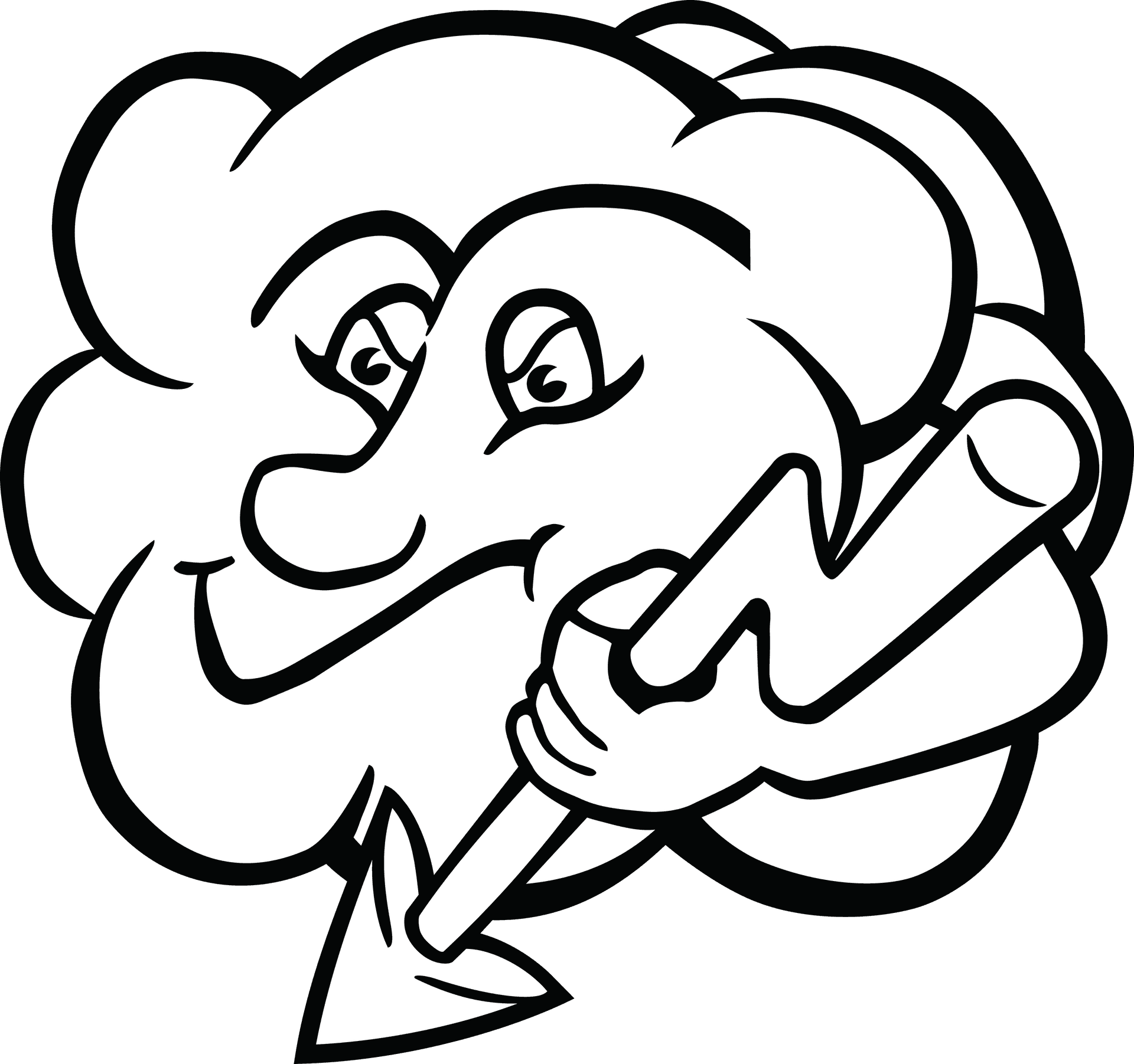 Cartoon Cloud Holding Lightning Bolt Lineart PNG image