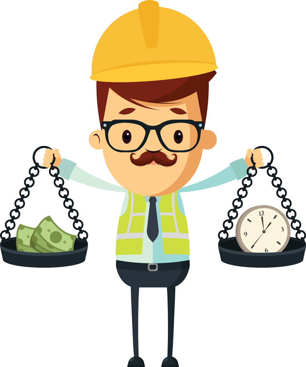 Cartoon Construction Worker Balancing Timeand Money PNG image