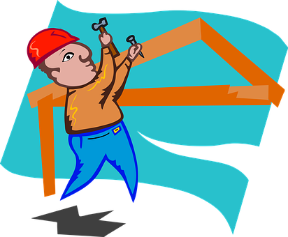 Cartoon Construction Worker Hammering PNG image