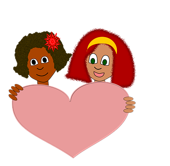 Cartoon Couple Holding Heart PNG image