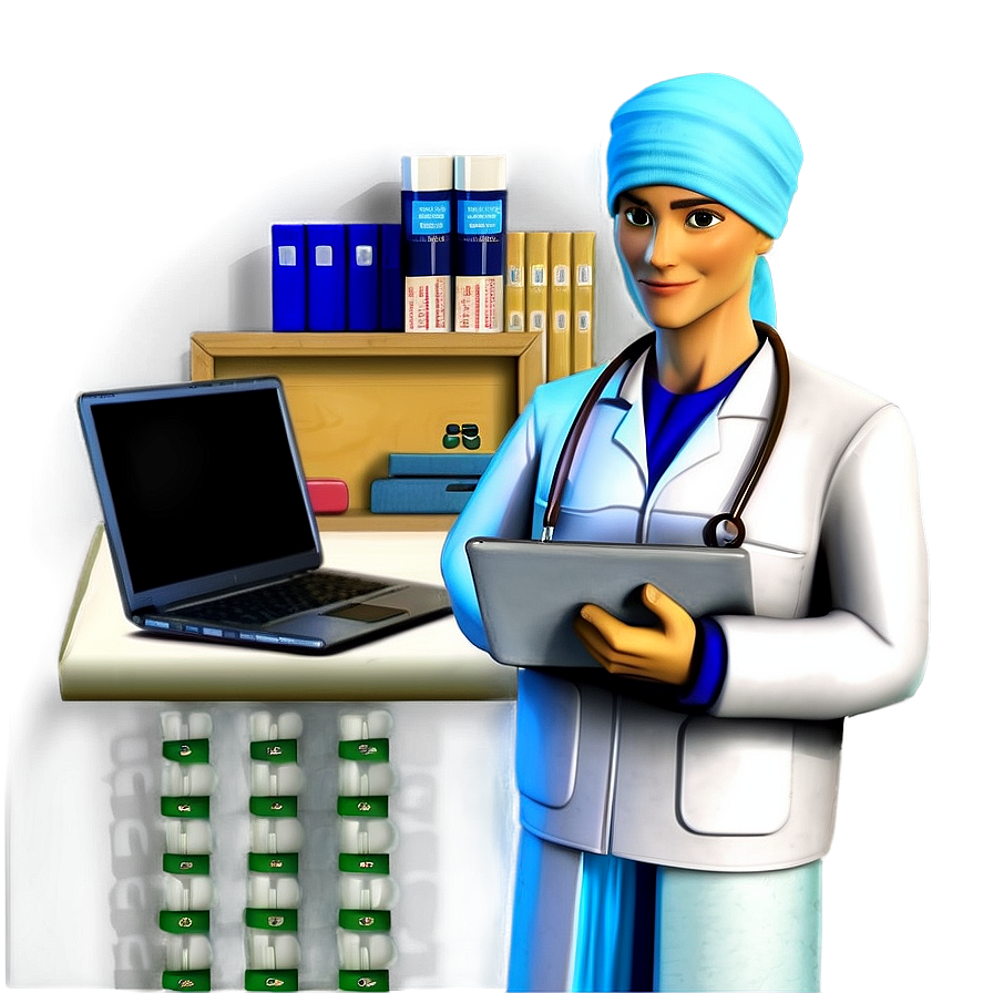 Cartoon Doctor With Laptop Png 57 PNG image