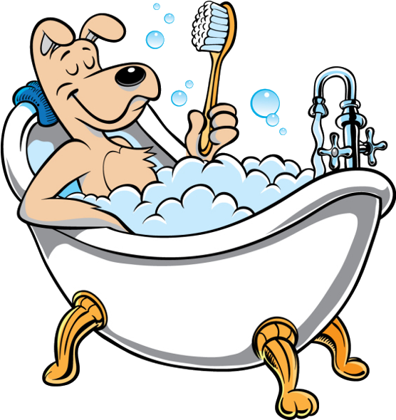 Cartoon Dog Brushing Teethin Bathtub PNG image