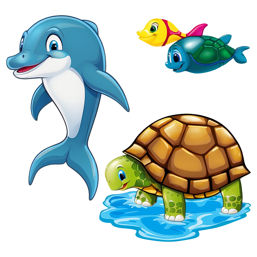 Cartoon Dolphin And Turtle Png 41 PNG image