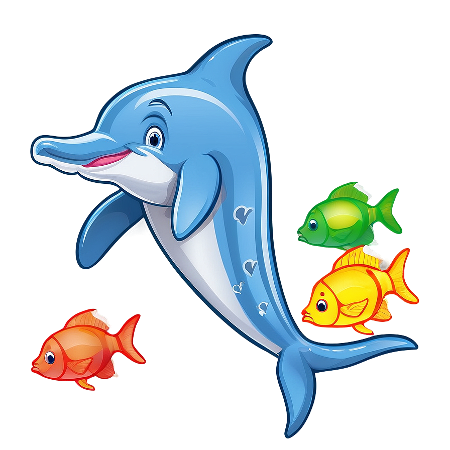 Cartoon Dolphin With Fish Friends Png Wdy PNG image