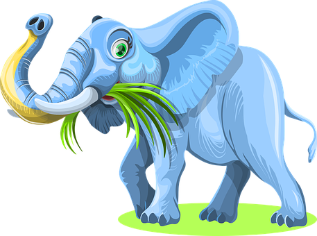 Cartoon Elephant Chewing Grass PNG image