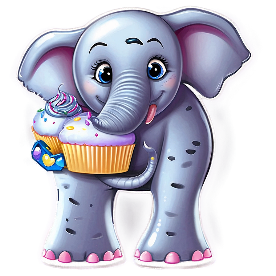 Cartoon Elephant With Cupcake Png 06272024 PNG image