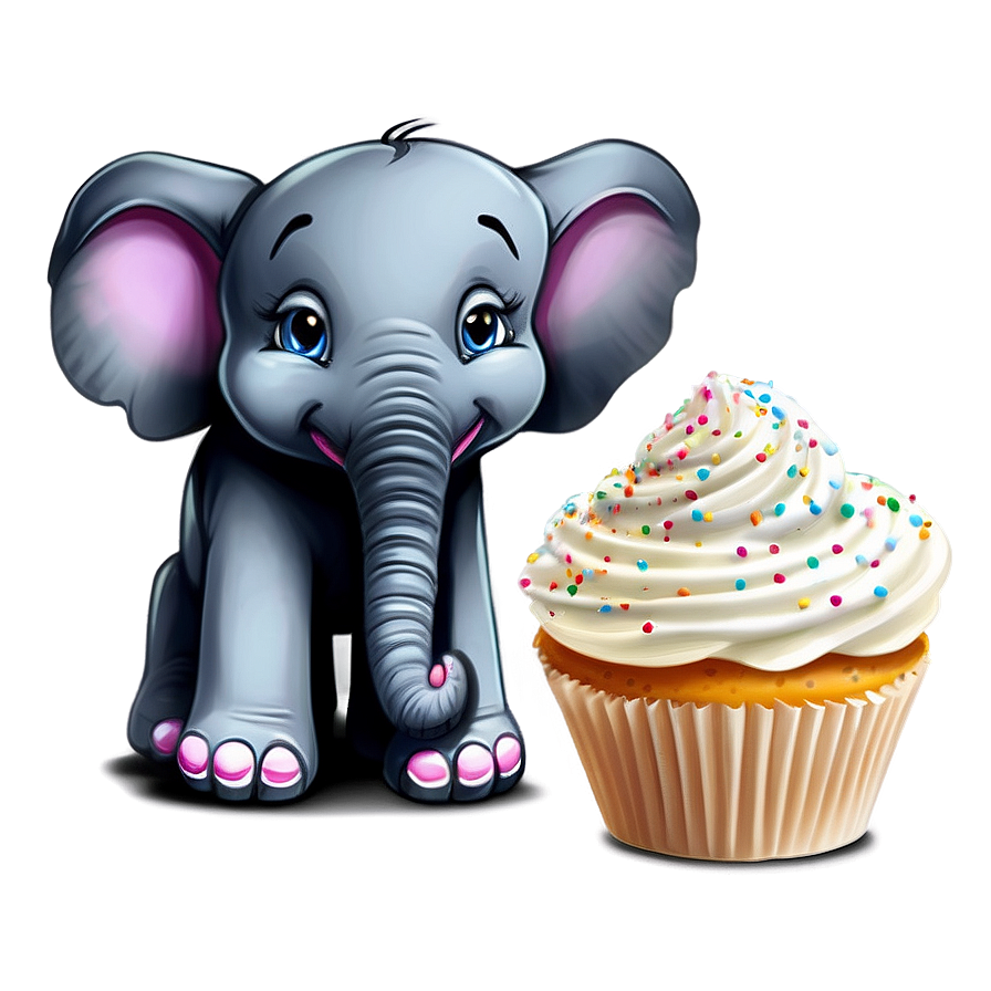 Cartoon Elephant With Cupcake Png 16 PNG image