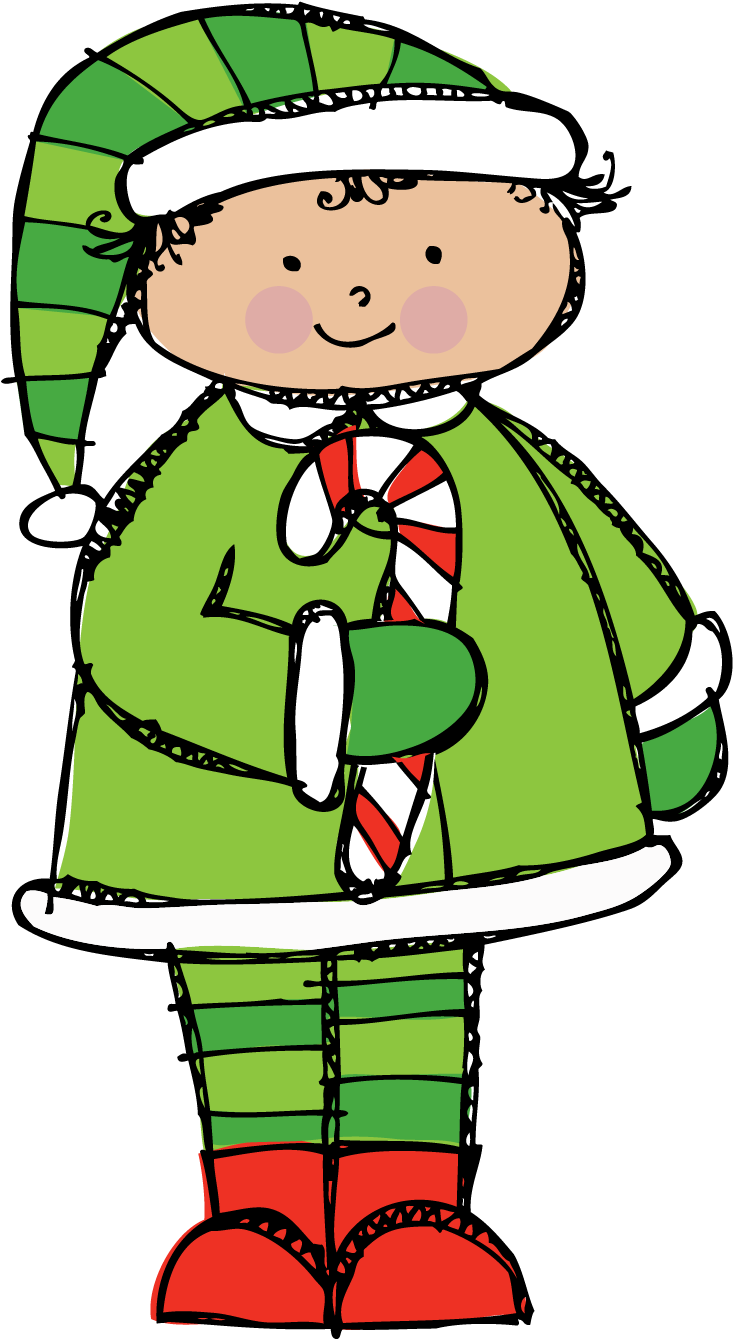 Cartoon Elf Holding Candy Cane PNG image