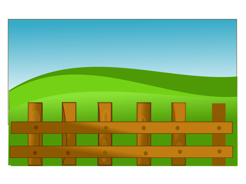 Cartoon Farm Fence Green Hills Background PNG image