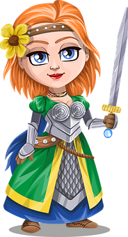 Cartoon Female Knightwith Sword PNG image