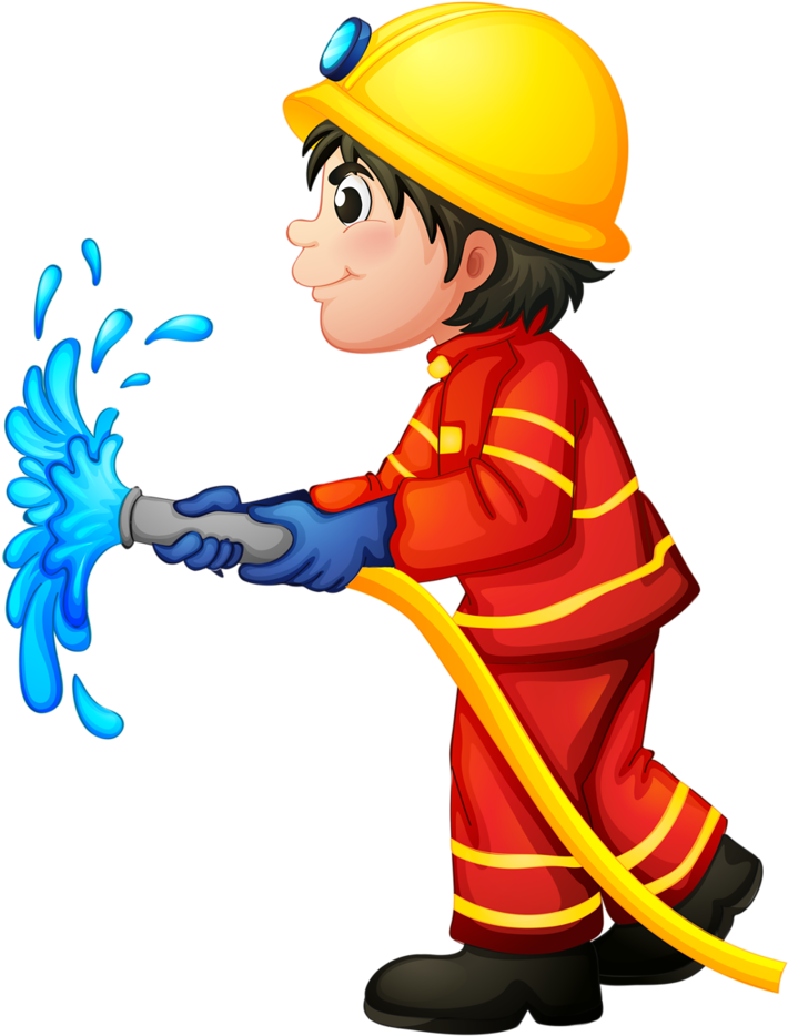 Cartoon Firefighter Spraying Water PNG image