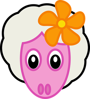 Cartoon Flower Decorated Sheep PNG image