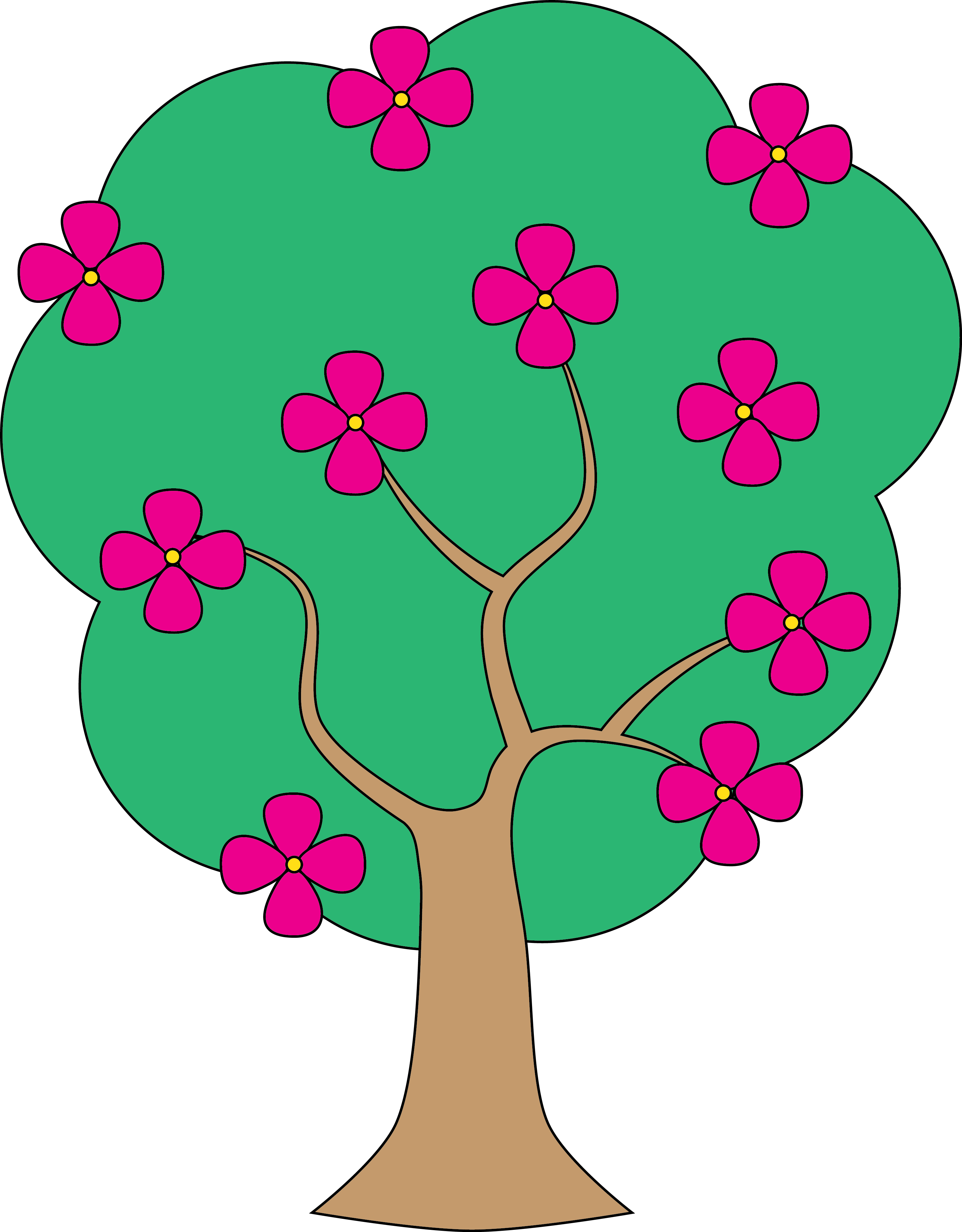 Cartoon Flowering Tree Vector PNG image