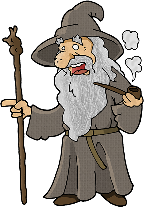 Cartoon Gandalf With Staffand Pipe PNG image