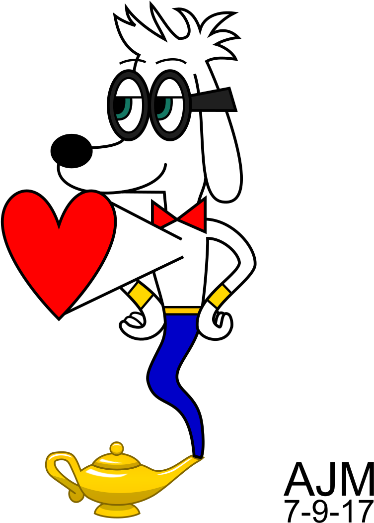 Cartoon Genie Dogwith Heartand Lamp PNG image