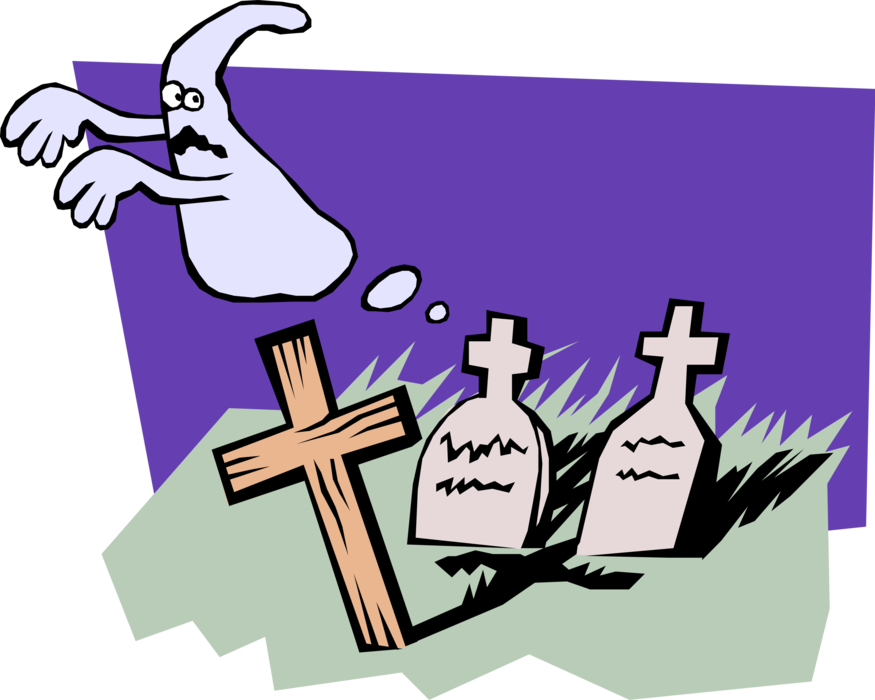 Cartoon Ghost Haunting Graveyard PNG image