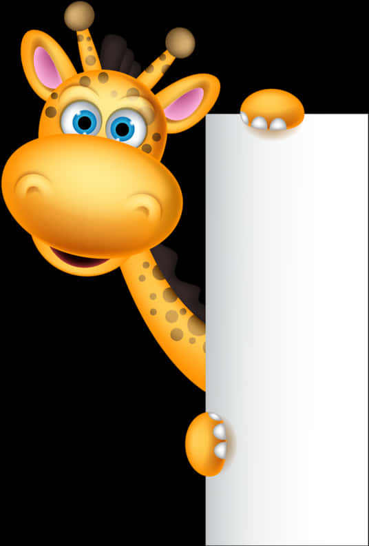 Cartoon Giraffe Peeking Blank Sign PNG image